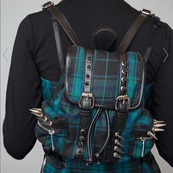Dolls Kill Handbags - Dolls kill spike plaid tartan back pack